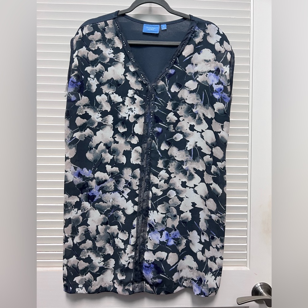 Grey Floral Top with lavender accents
